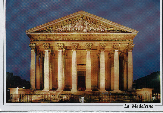 Picture of a building called La Madeleine in Paris, linking to a page about the song Madeleine