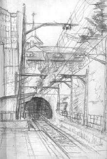 Drawing of San Sebastian railway station.